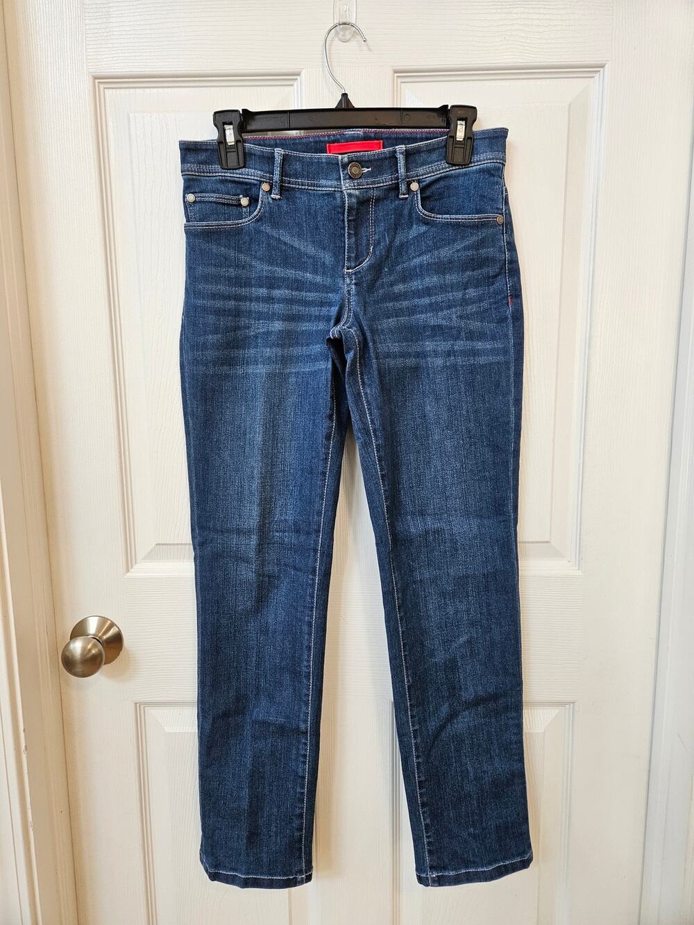 L.L.Bean Women's Jeans Size 4 Petite Blue Straight Leg Reflective Cuff Stretch